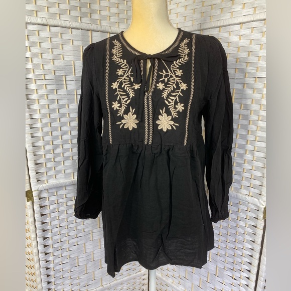 NWT Hem & Thread Bohemian Embroidered Top Lantern Sleeve Style Blouse - Picture 8 of 13